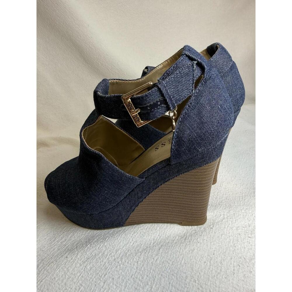 Euro Summer Guess Denim Wedge Shoe Denim Upper Paisley Hippie Festival BOHO - Picture 5 of 9